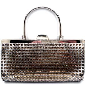 High Sparkle Glittery Rhinestone Silver &  Bronze Evening Clutch Crossbody Chain